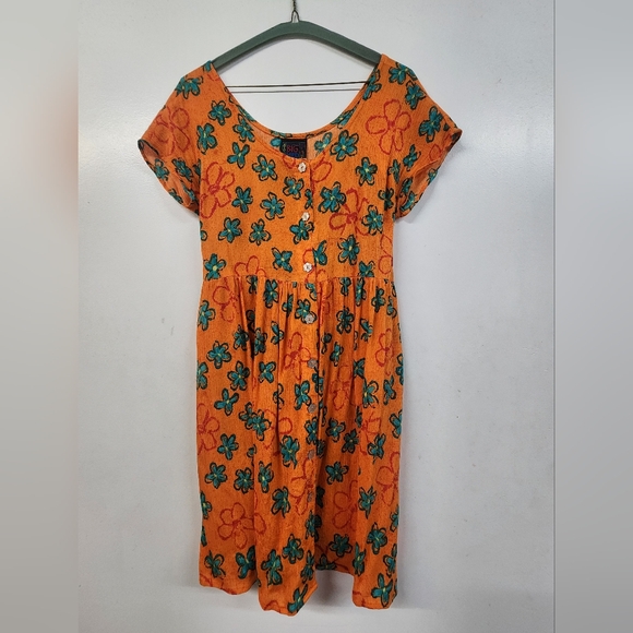 Vintage Orange Floral Medium Dress - Picture 1 of 5